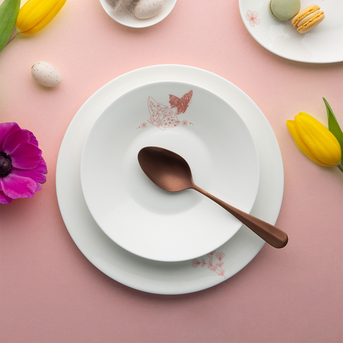 Globok krožnik Butterfly 22 cm | Premium Platinum Easter