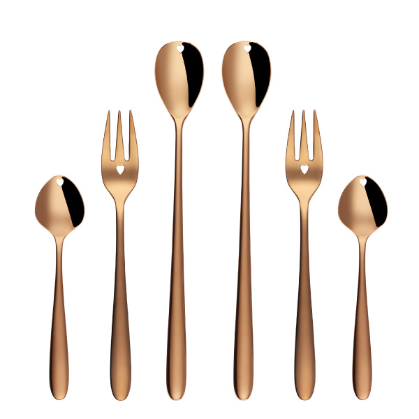 Darilni set s srčkom 6 kosov rožnato-zlat — Love Cutlery
