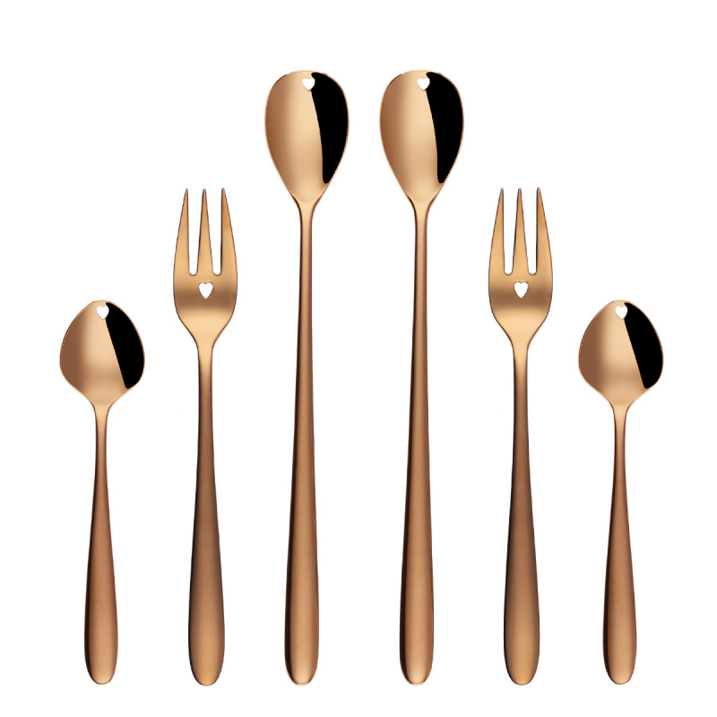 Darilni set s srčkom 6 kosov rožnato-zlat — Love Cutlery