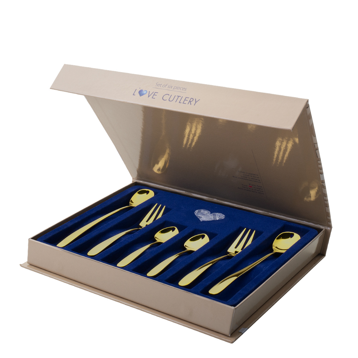 Darilni set s srčkom 6 kosov zlat | Love Cutlery