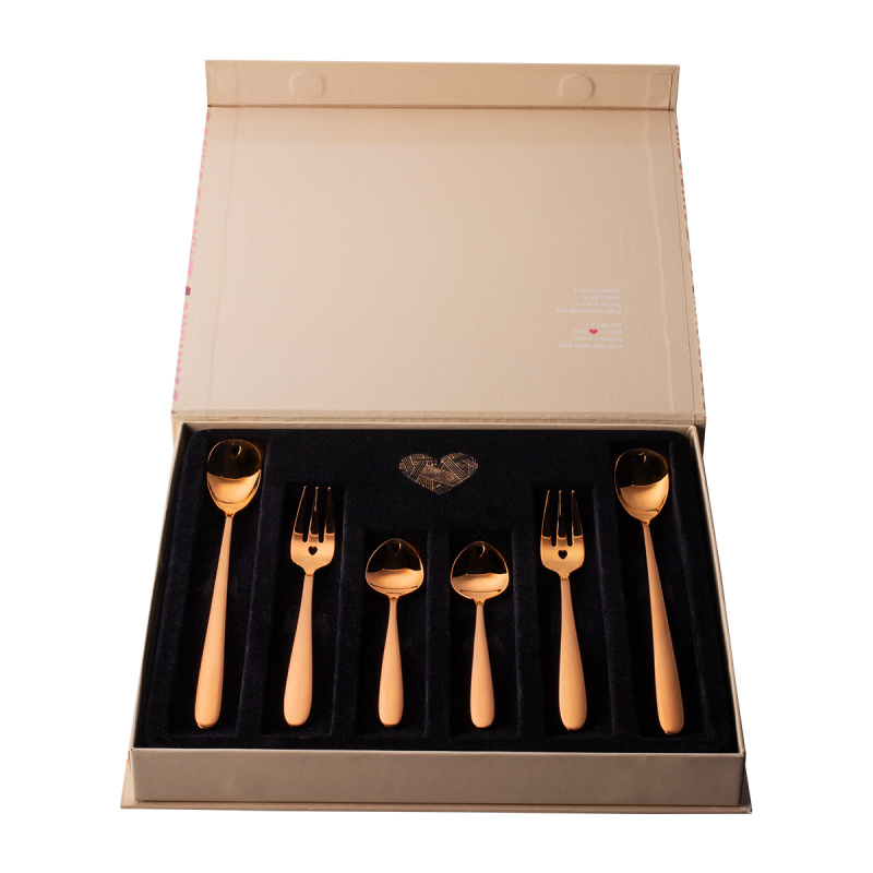 Darilni set s srčkom 6 kosov rožnato-zlat — Love Cutlery