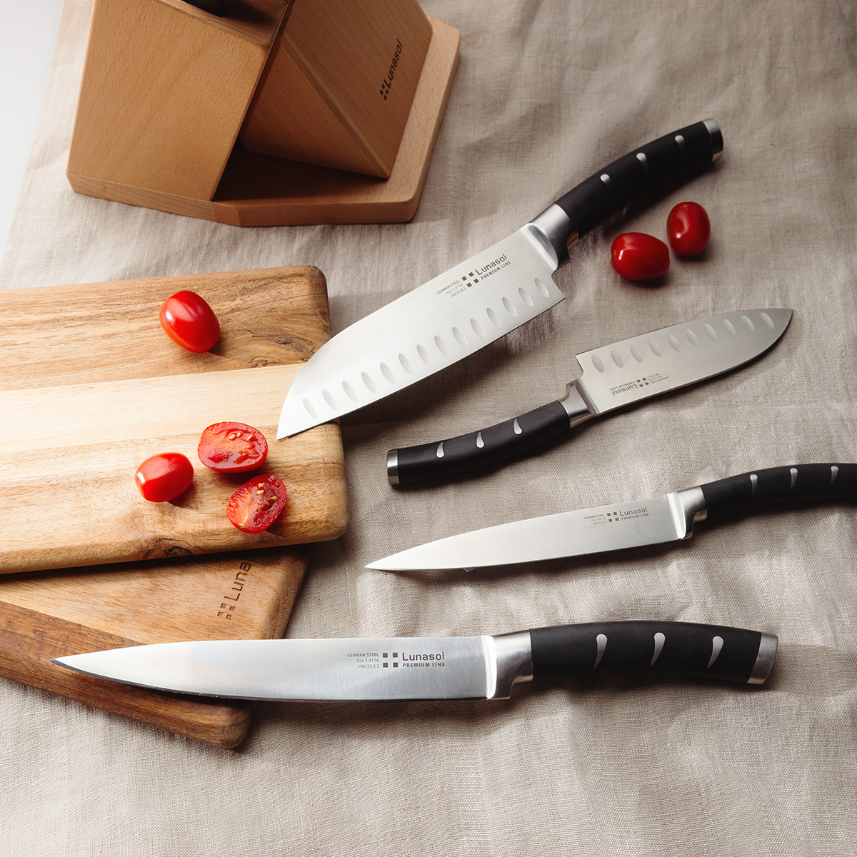 Set nožev v stojalu z brusilnikom 7 kosov - Flow Kitchen