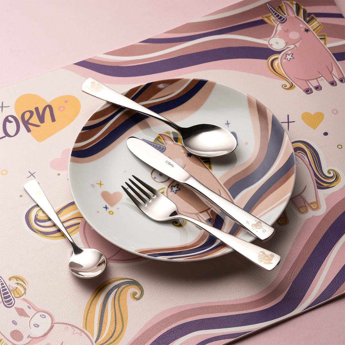 Otroški set pribora Unicorn 4 kosov — KIDS WORLD poliert
