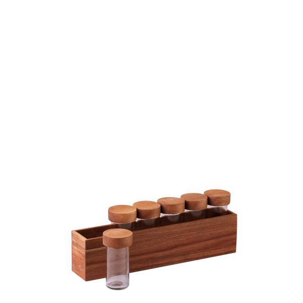 Set 7 posodic za začimbe na stojalu Akacija 32,9 x 6 x 11,6 cm - FLOW Wooden