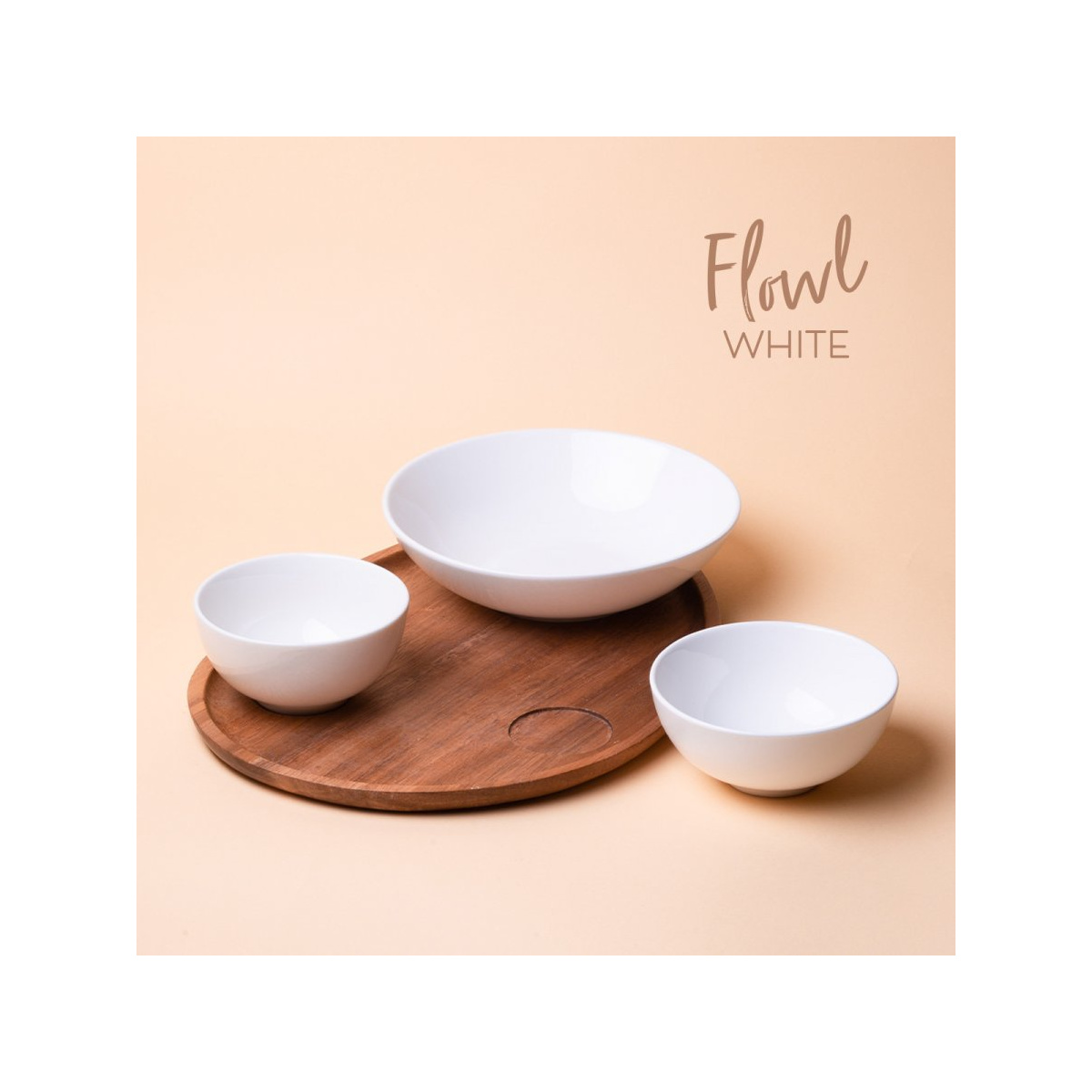 Set Flowl – Skledice Gaya Atelier bele + Pladenj Triangle Akacija